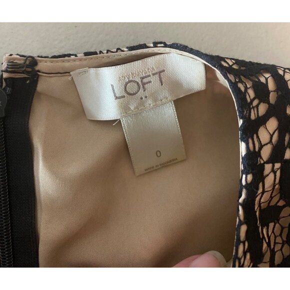 Loft Womens Black & Beige Lace Overlay Dress Size 0 - Picture 3 of 9